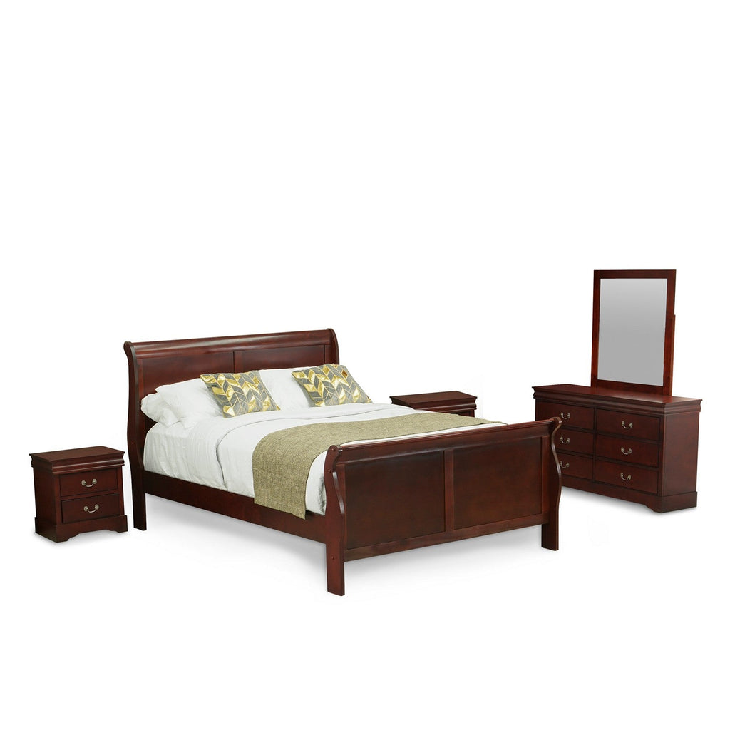 LP03-Q2NDM0 Louis Philippe 5 Piece Queen Size Bedroom Set in Walnut Finish with Queen Bed, 2 Nightstands, Dresser with Mirror,