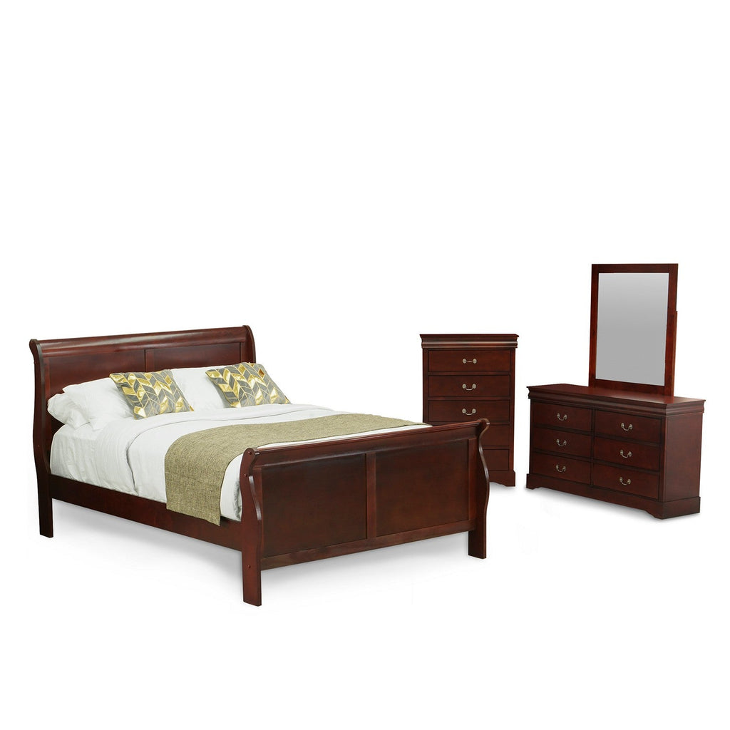 LP03-QDMC00 Louis Philippe 4 Piece Queen Size Bedroom Set in Walnut Finish with Queen Bed, Dresser with Mirror and Chest
