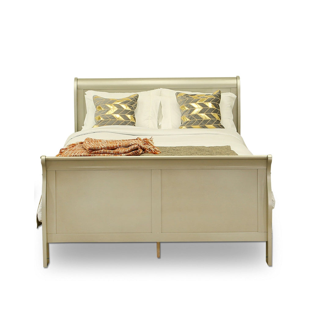 LP04-QDM000 Louis Philippe 3 Piece Queen Size Bedroom Set in Metallic Gold Finish with Queen Bed, Dresser with Mirror
