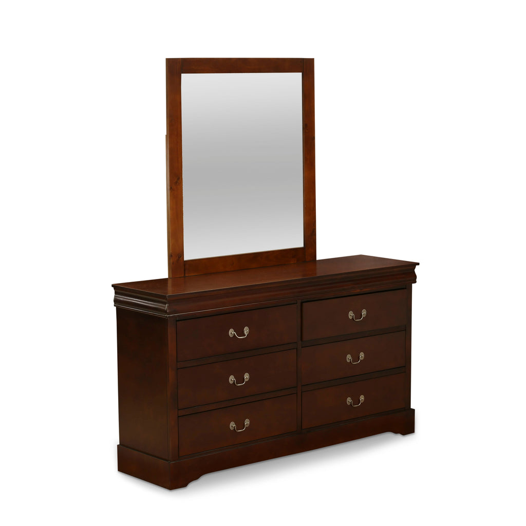 East West Furniture Louis Philippe Dresser and Mirror in Phillip Metallic Gold Finish