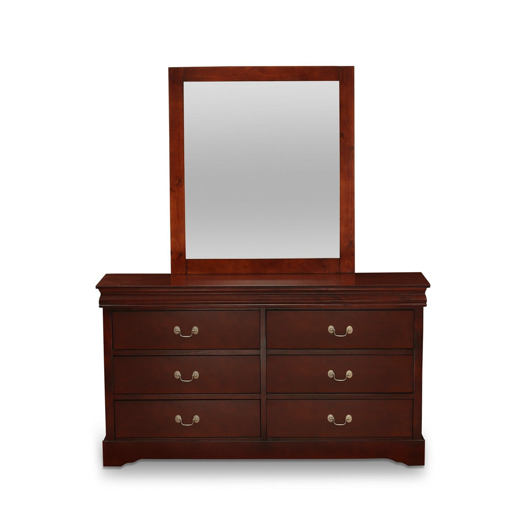 East West Furniture Louis Philippe Dresser and Mirror in Phillip Metallic Gold Finish