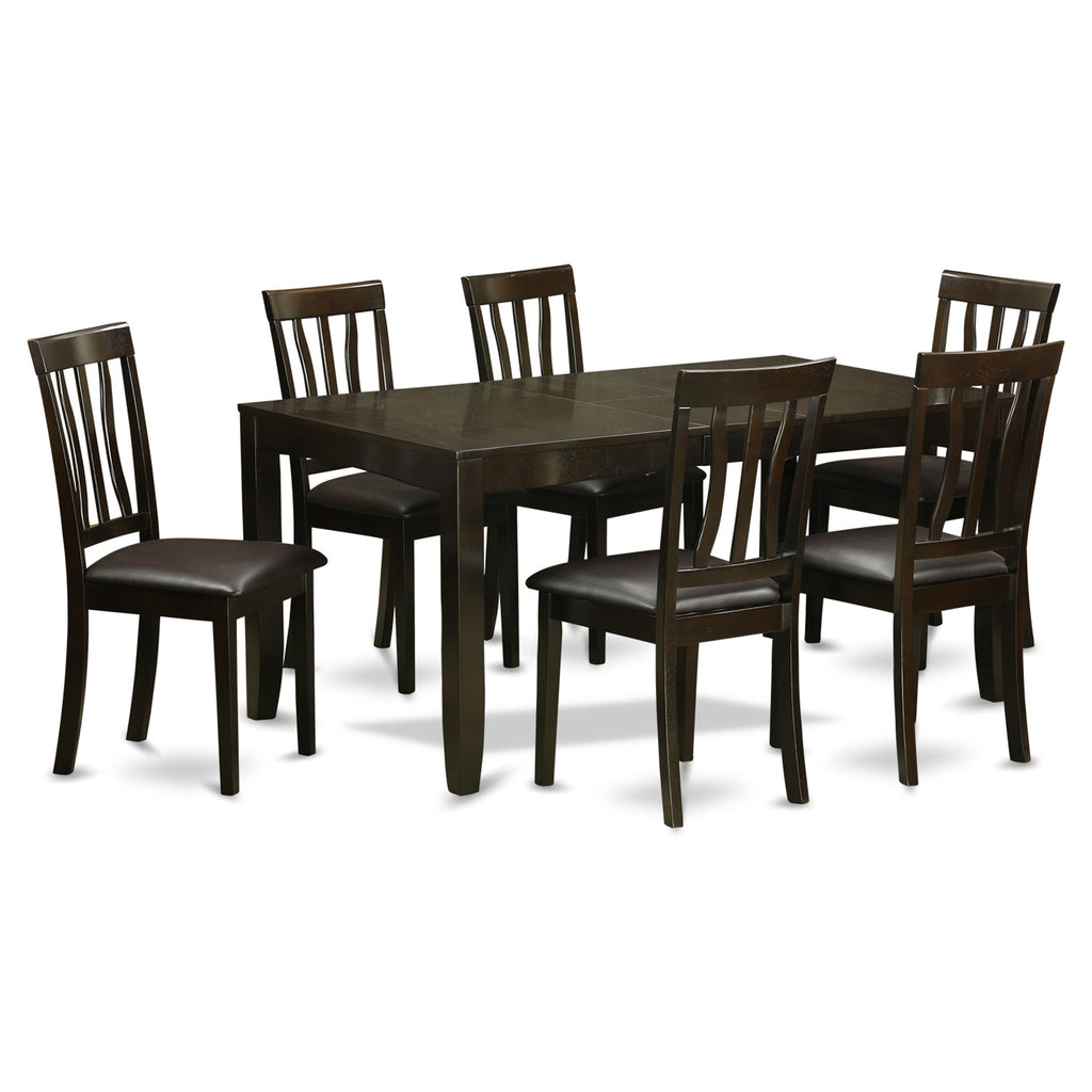 East West Furniture LYAN7-CAP-LC 7 Piece Dining Table Set Consist of a Rectangle Dinner Table with Butterfly Leaf and 6 Faux Leather Dining Room Chairs, 36x66 Inch, Cappuccino