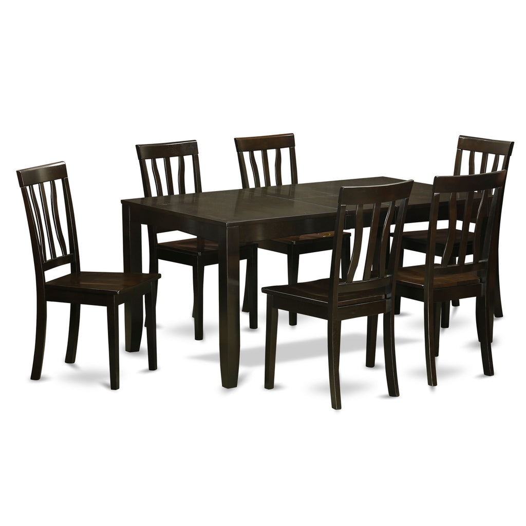 East West Furniture LYAN7-CAP-W 7 Piece Kitchen Table Set Consist of a Rectangle Dining Table with Butterfly Leaf and 6 Dining Room Chairs, 36x66 Inch, Cappuccino