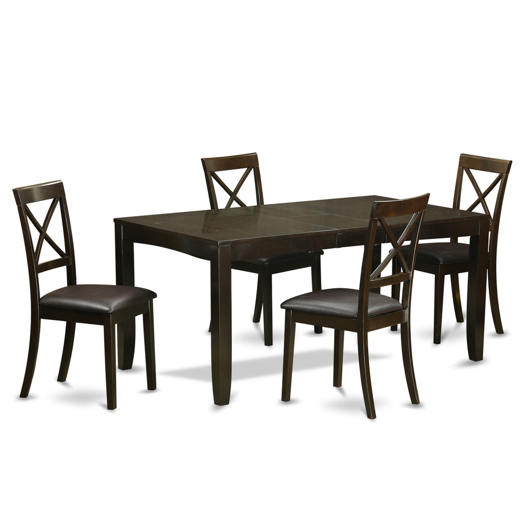 East West Furniture LYBO5-CAP-LC 5 Piece Dining Table Set for 4 Includes a Rectangle Kitchen Table with Butterfly Leaf and 4 Faux Leather Upholstered Chairs, 36x66 Inch, Cappuccino