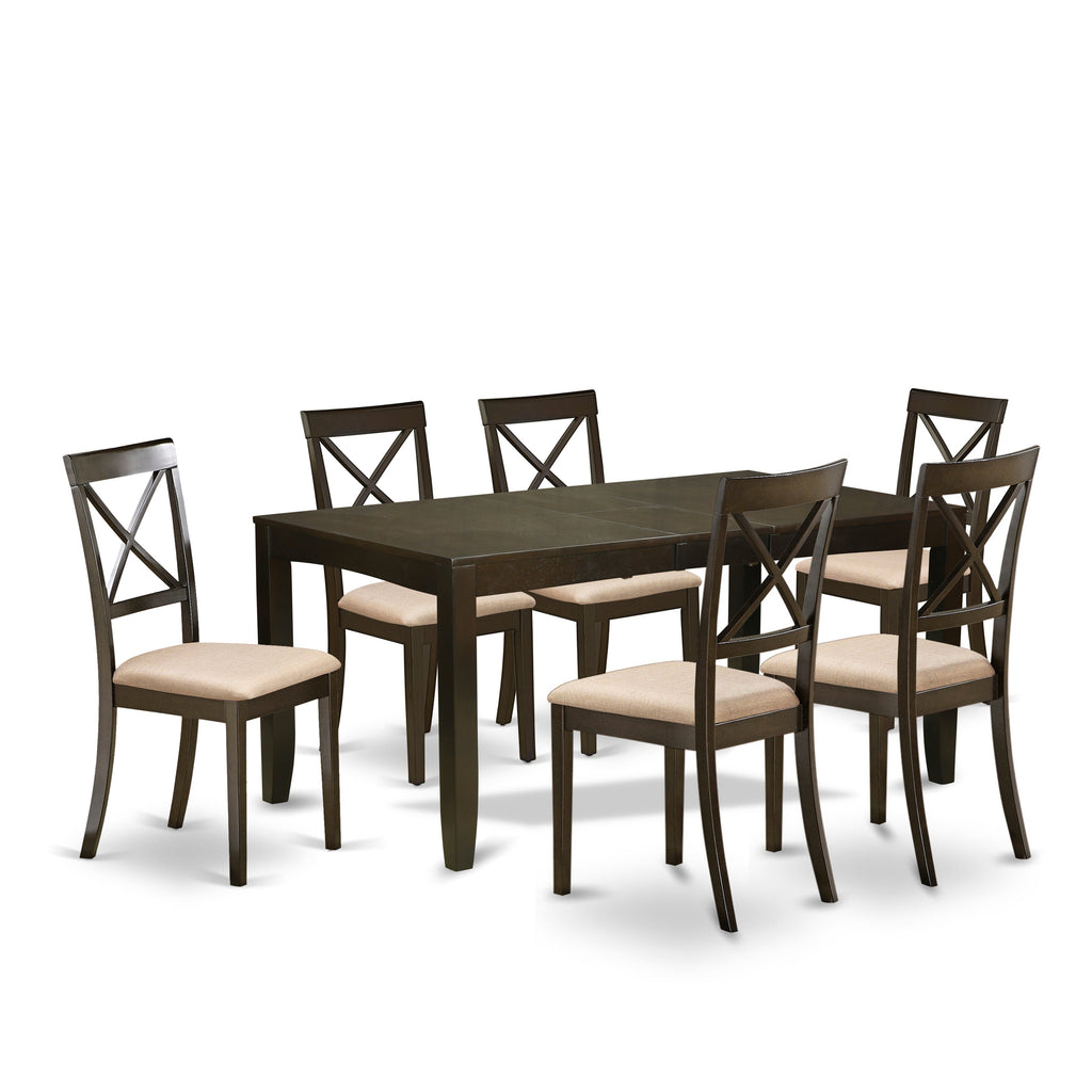 East West Furniture LYBO7-CAP-C 7 Piece Dining Set Consist of a Rectangle Dining Table with Butterfly Leaf and 6 Linen Fabric Kitchen Room Chairs, 36x66 Inch, Cappuccino