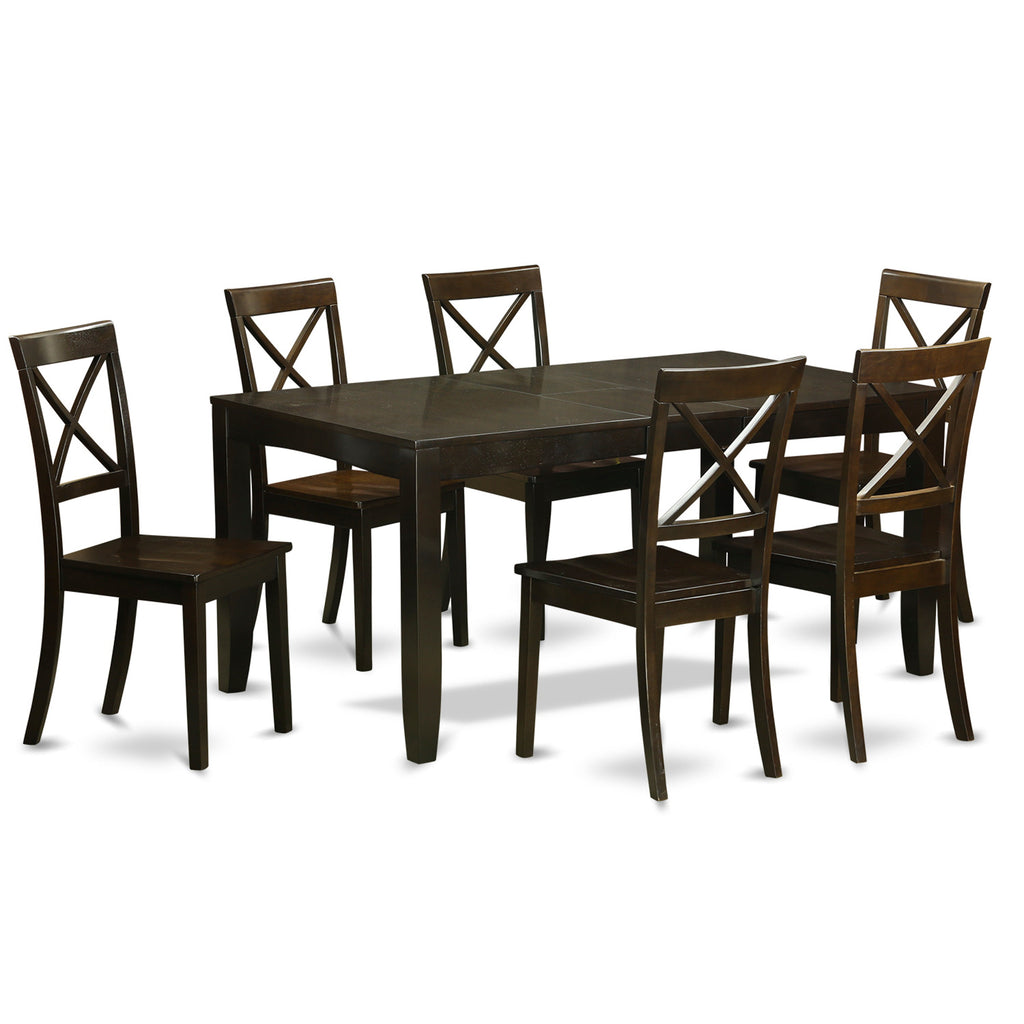 East West Furniture LYBO7-CAP-W 7 Piece Kitchen Table Set Consist of a Rectangle Dining Table with Butterfly Leaf and 6 Dining Room Chairs, 36x66 Inch, Cappuccino