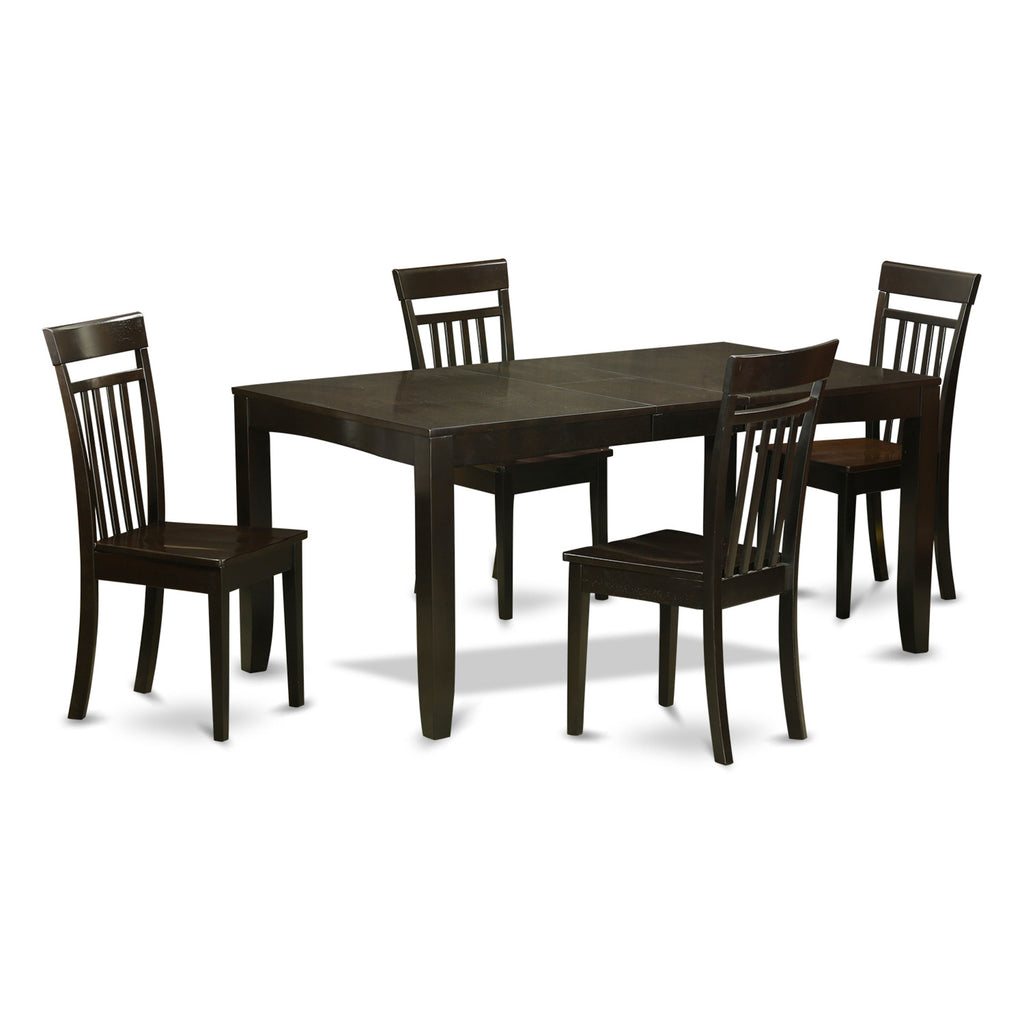 East West Furniture LYCA5-CAP-W 5 Piece Modern Dining Table Set Includes a Rectangle Wooden Table with Butterfly Leaf and 4 Dining Chairs, 36x66 Inch, Cappuccino