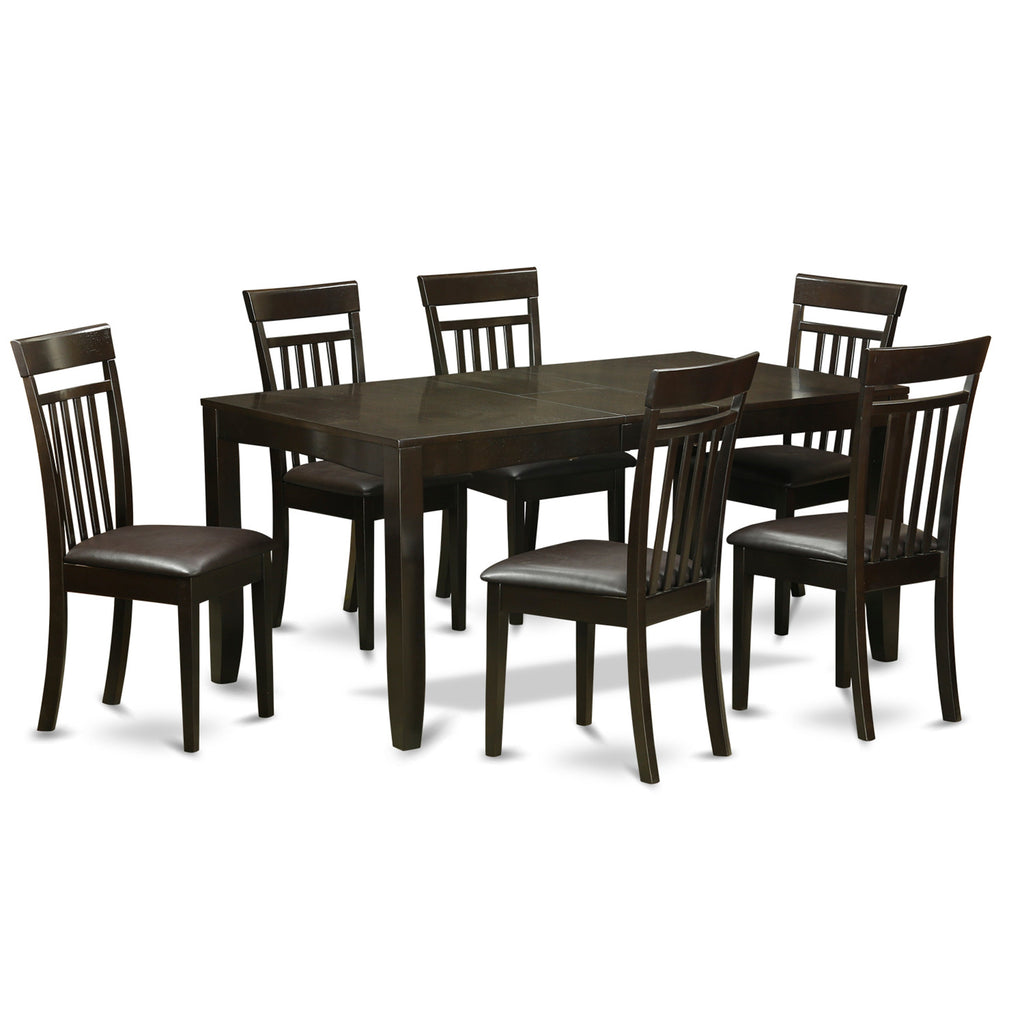 East West Furniture LYCA7-CAP-LC 7 Piece Kitchen Table & Chairs Set Consist of a Rectangle Wooden Table with Butterfly Leaf and 6 Faux Leather Dining Chairs, 36x66 Inch, Cappuccino