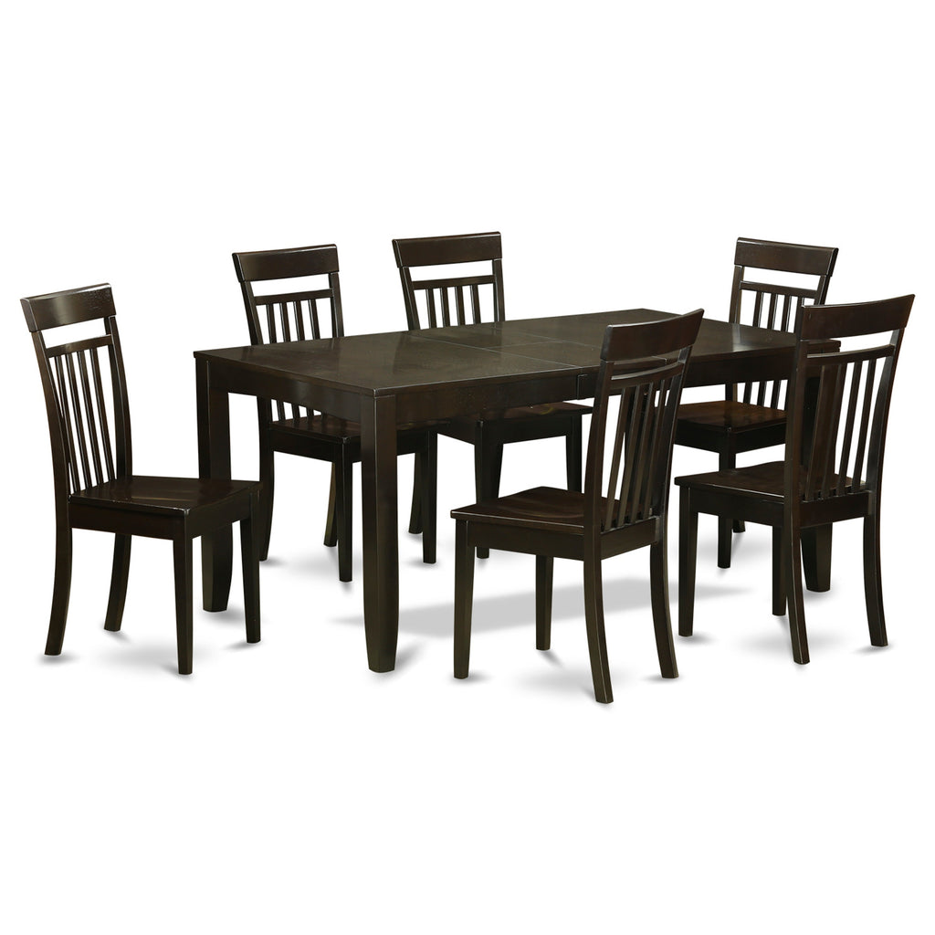 East West Furniture LYCA7-CAP-W 7 Piece Dining Set Consist of a Rectangle Dining Table with Butterfly Leaf and 6 Kitchen Chairs, 36x66 Inch, Cappuccino