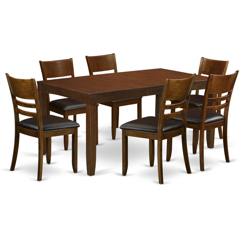 East West Furniture LYFD7-ESP-LC 7 Piece Kitchen Table Set Consist of a Rectangle Dining Table with Butterfly Leaf and 6 Faux Leather Dining Room Chairs, 36x66 Inch, Espresso