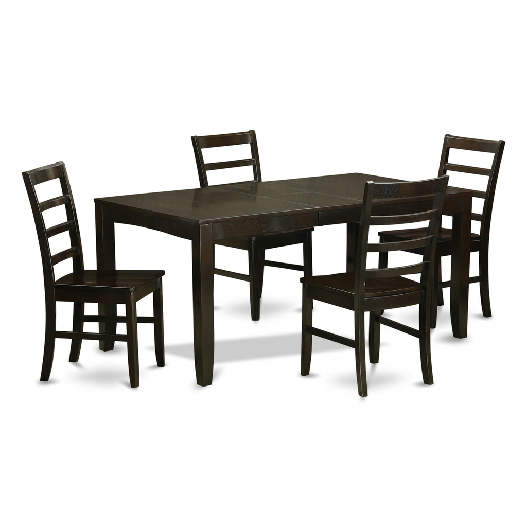 East West Furniture LYPF5-CAP-W 5 Piece Kitchen Table & Chairs Set Includes a Rectangle Dining Table with Butterfly Leaf and 4 Dining Room Chairs, 36x66 Inch, Cappuccino