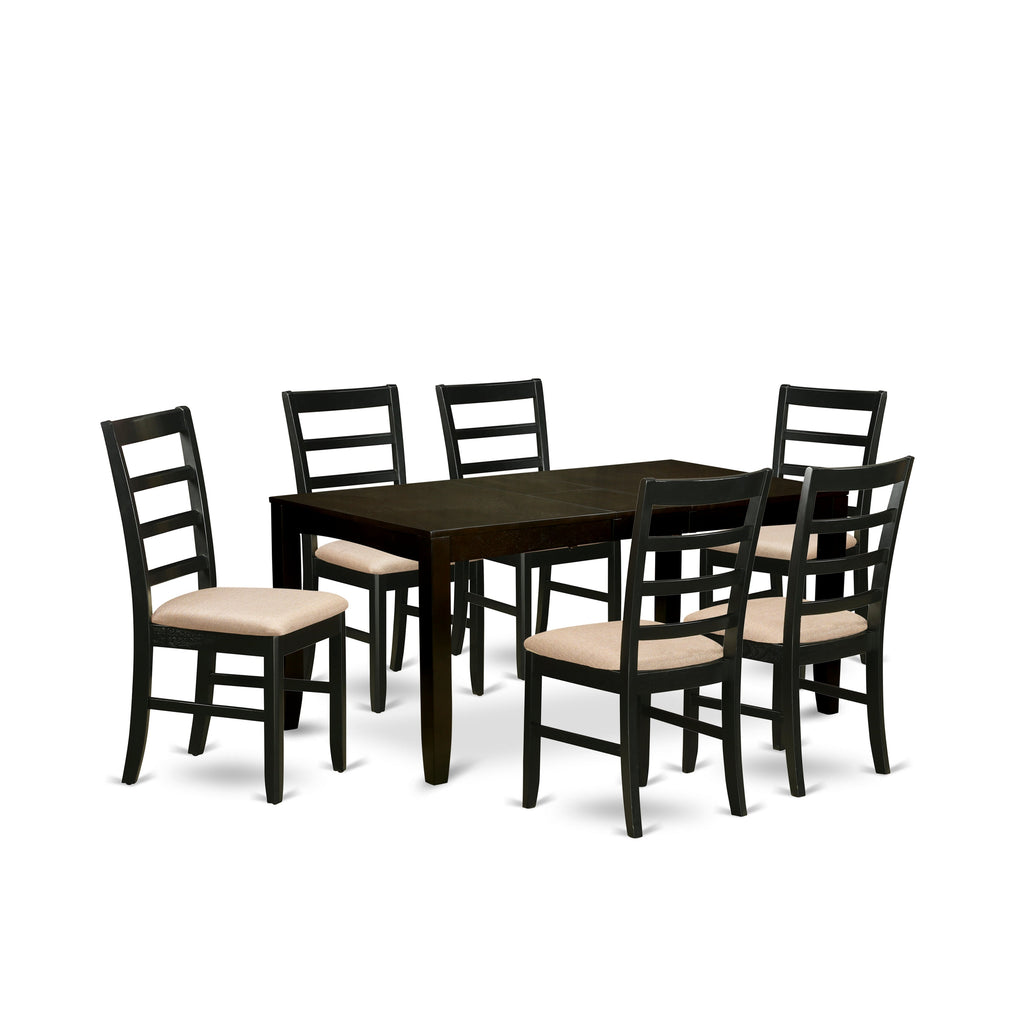 East West Furniture LYPF7-CAP-C 7 Piece Kitchen Table Set Consist of a Rectangle Dining Table with Butterfly Leaf and 6 Linen Fabric Dining Room Chairs, 36x66 Inch, Cappuccino