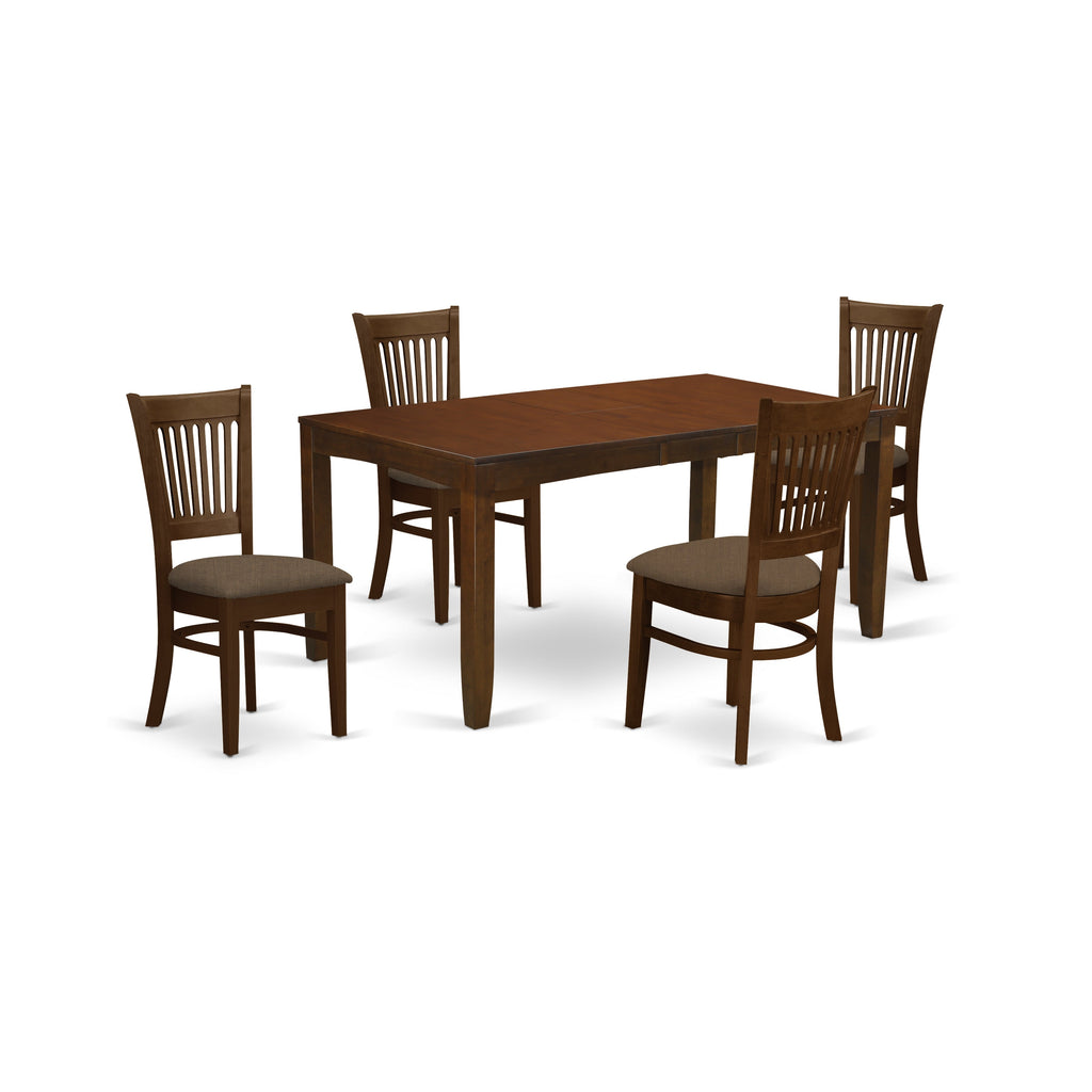 East West Furniture LYVA5-ESP-C 5 Piece Kitchen Table Set for 4 Includes a Rectangle Dining Room Table with Butterfly Leaf and 4 Linen Fabric Upholstered Chairs, 36x66 Inch, Espresso