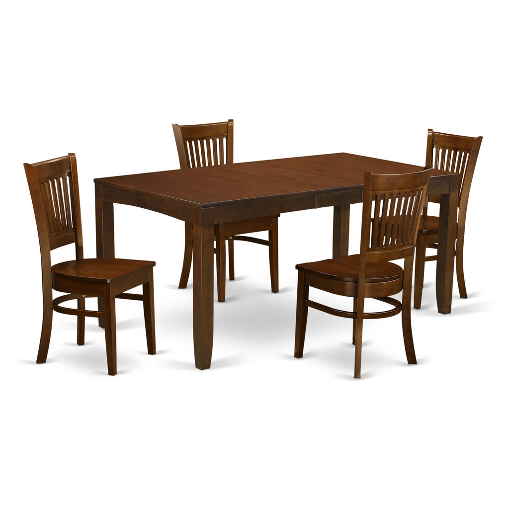 East West Furniture LYVA5-ESP-W 5 Piece Dining Room Furniture Set Includes a Rectangle Wooden Table with Butterfly Leaf and 4 Kitchen Dining Chairs, 36x66 Inch, Espresso