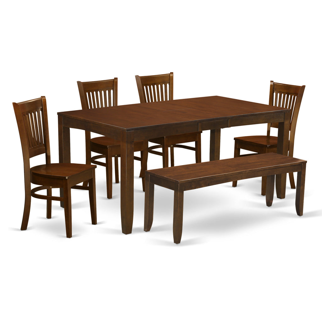East West Furniture LYVA6-ESP-W 6 Piece Kitchen Table Set Contains a Rectangle Dining Table with Butterfly Leaf and 4 Dining Chairs with a Bench, 36x66 Inch, Espresso