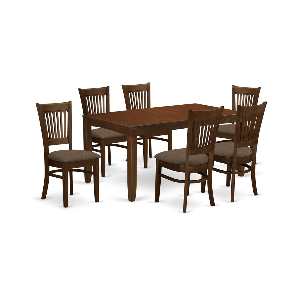 East West Furniture LYVA7-ESP-C 7 Piece Kitchen Table Set Consist of a Rectangle Dining Table with Butterfly Leaf and 6 Linen Fabric Dining Room Chairs, 36x66 Inch, Espresso