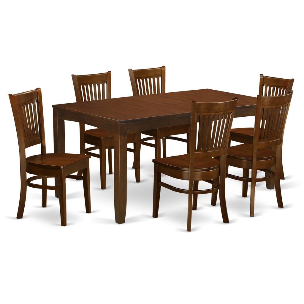 East West Furniture LYVA7-ESP-W 7 Piece Dining Table Set Consist of a Rectangle Dining Room Table with Butterfly Leaf and 6 Wooden Seat Chairs, 36x66 Inch, Espresso