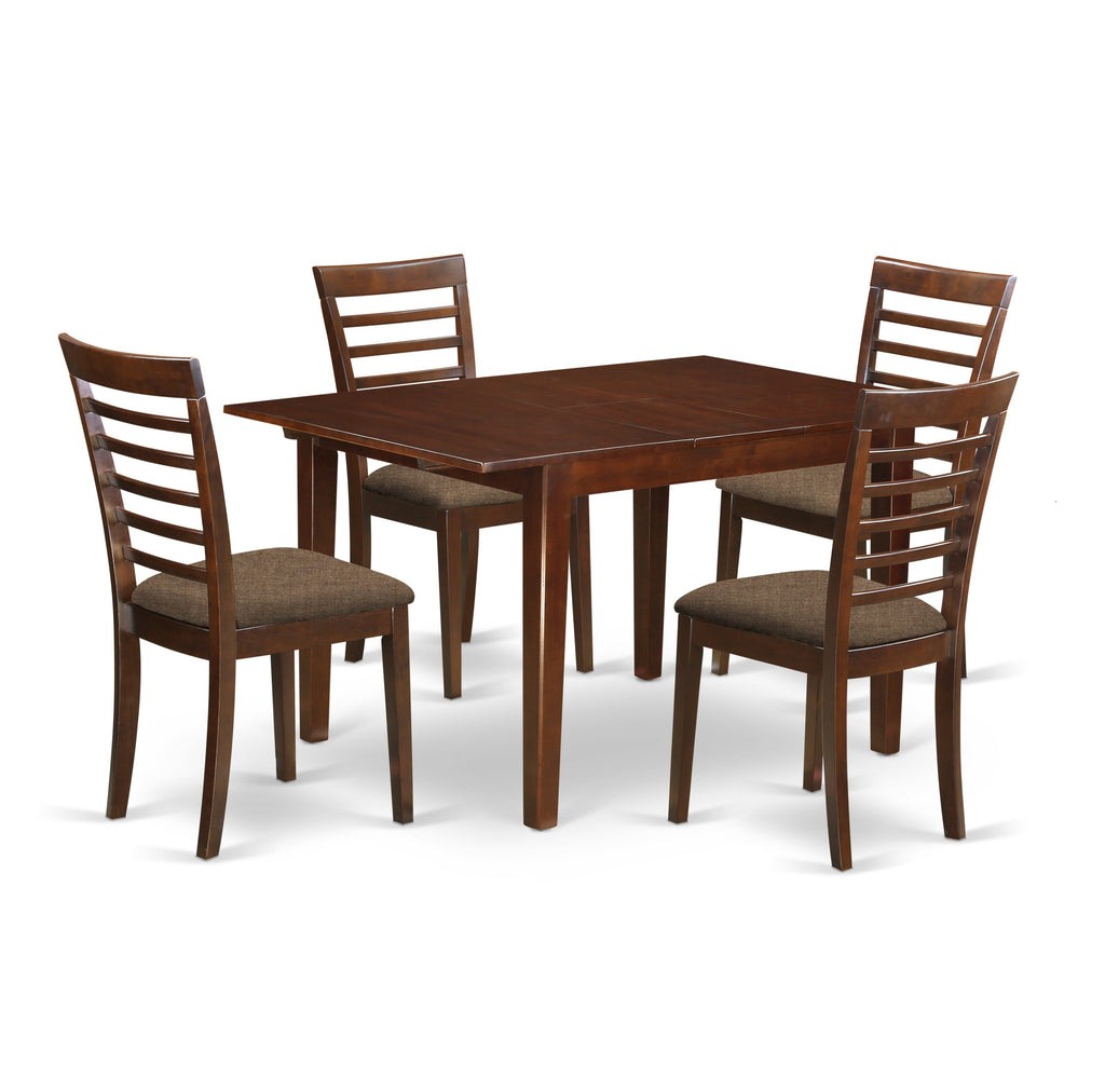 East West Furniture MILA5-MAH-C 5 Piece Kitchen Table Set for 4 Includes a Rectangle Dining Room Table with Butterfly Leaf and 4 Linen Fabric Upholstered Chairs, 36x54 Inch, Mahogany