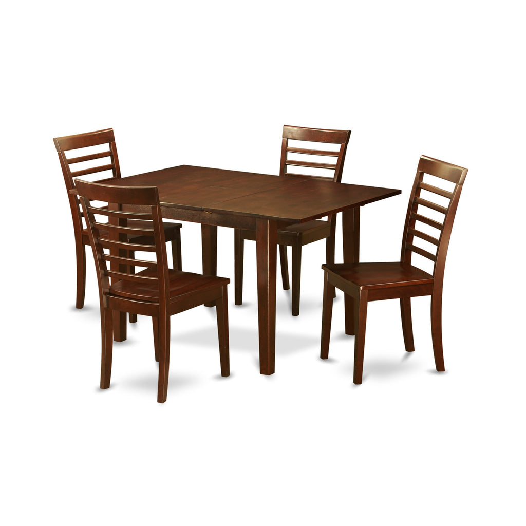East West Furniture MILA5-MAH-W 5 Piece Modern Dining Table Set Includes a Rectangle Wooden Table with Butterfly Leaf and 4 Dining Room Chairs, 36x54 Inch, Mahogany