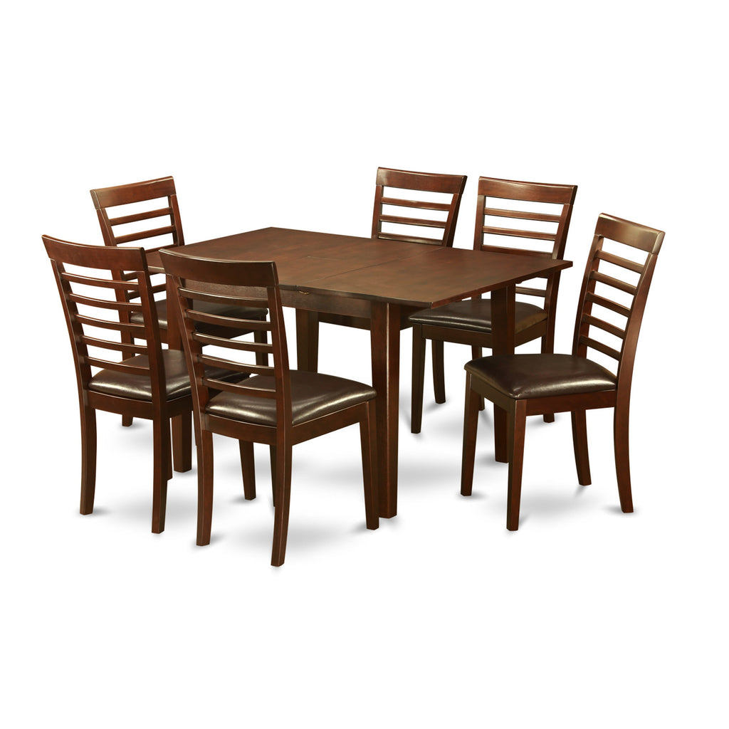 East West Furniture MILA7-MAH-LC 7 Piece Kitchen Table Set Consist of a Rectangle Dining Table with Butterfly Leaf and 6 Faux Leather Dining Room Chairs, 36x54 Inch, Mahogany