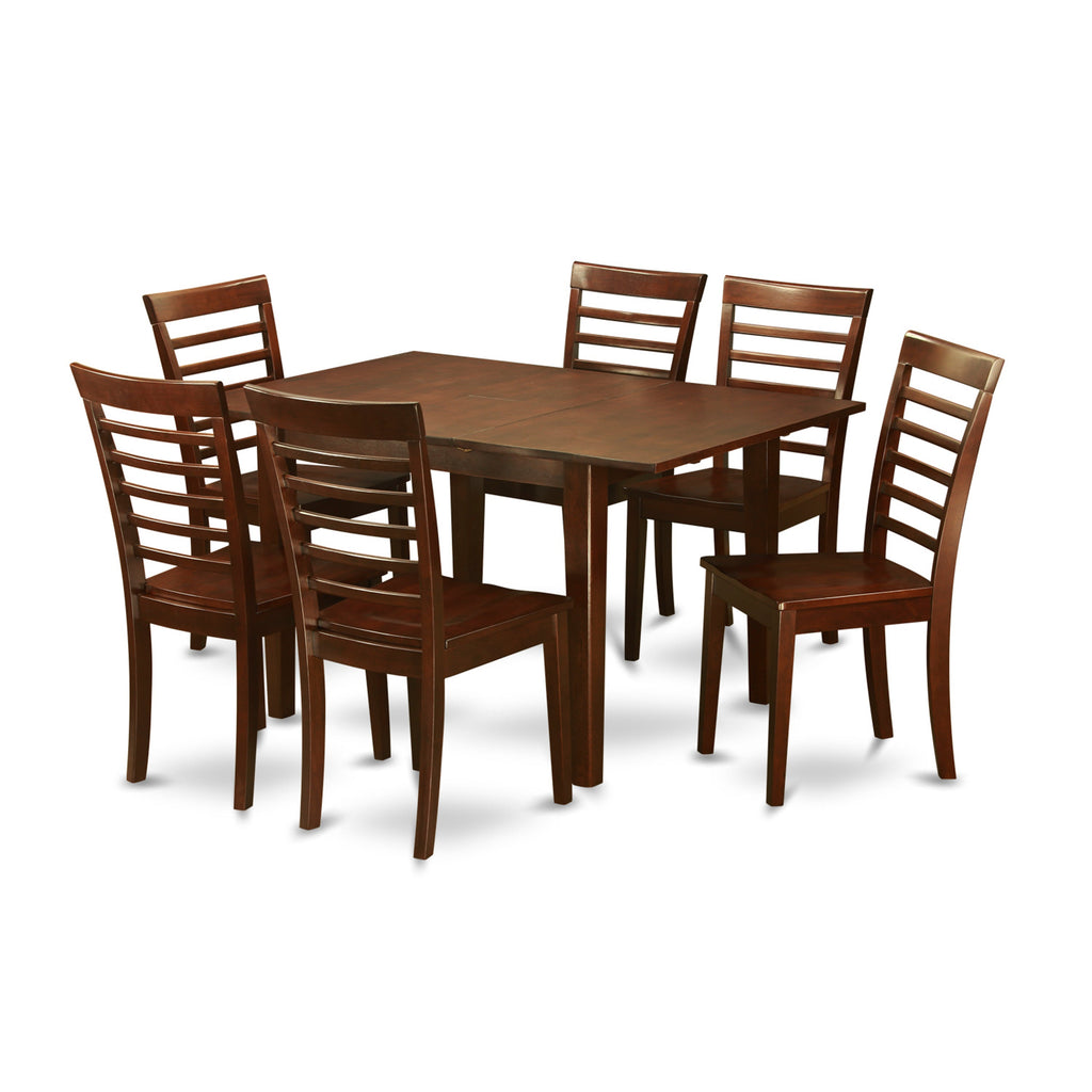 East West Furniture MILA7-MAH-W 7 Piece Kitchen Table & Chairs Set Consist of a Rectangle Dining Room Table with Butterfly Leaf and 6 Solid Wood Seat Chairs, 36x54 Inch, Mahogany