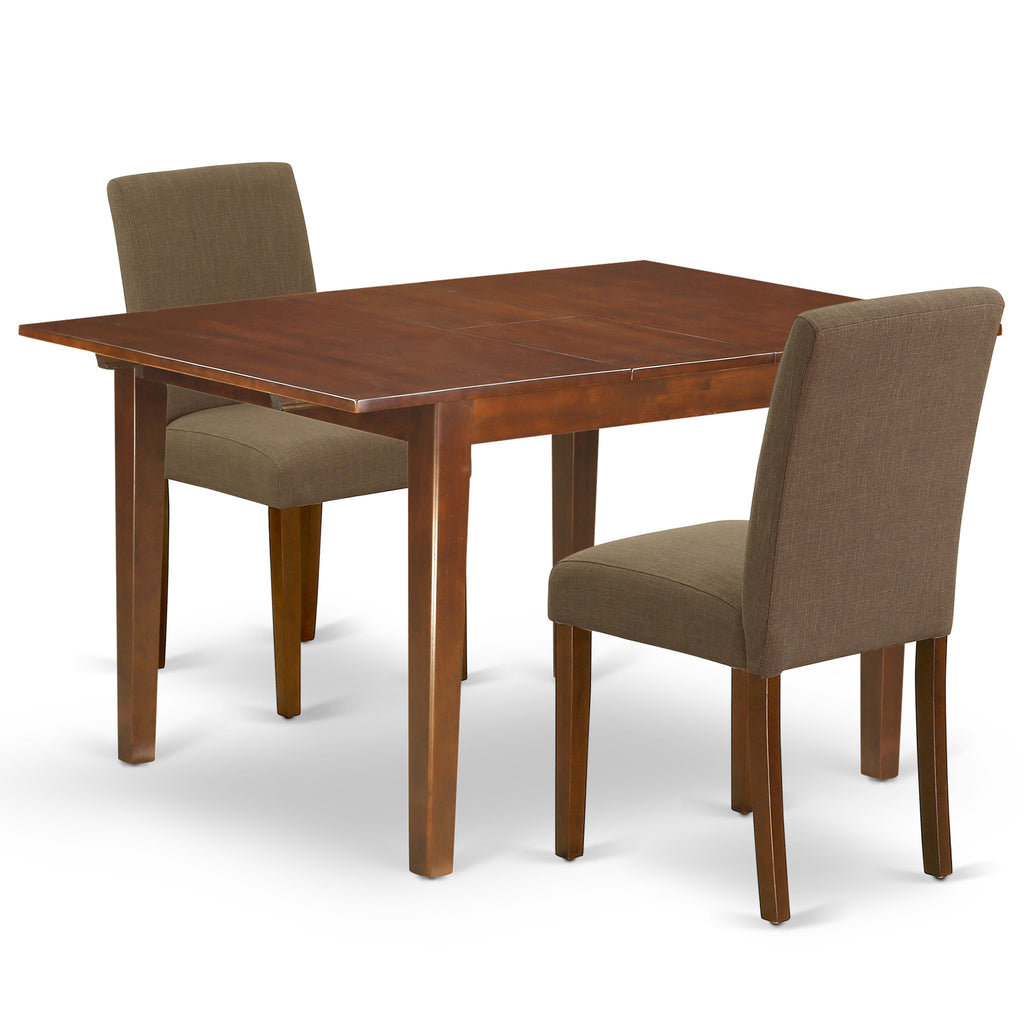 East West Furniture MLAB3-MAH-18 3 Piece Dinette Set for Small Spaces Contains a Rectangle Dining Table with Butterfly Leaf and 2 Coffee Linen Fabric Parson Chairs, 36x54 Inch, Mahogany