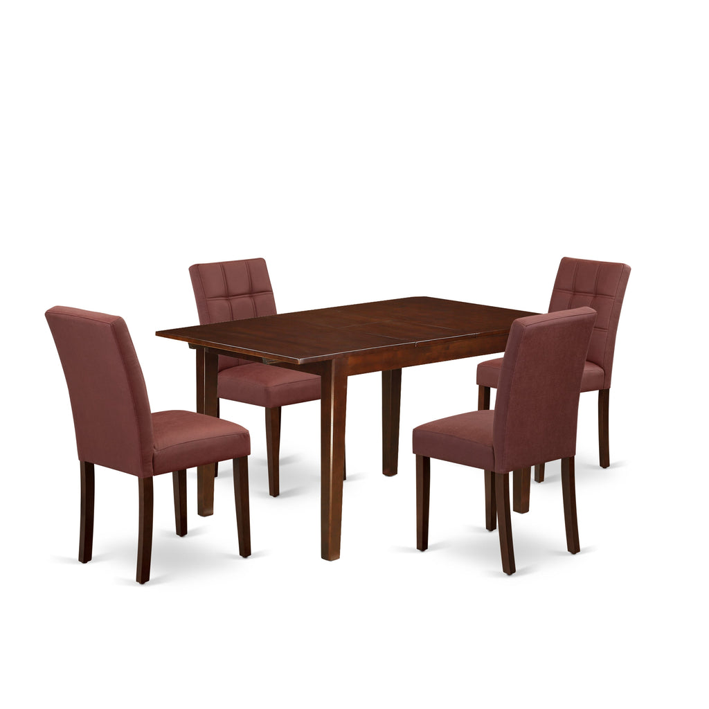 East West Furniture MLAS5-MAH-26 5 Piece Mid Century Modern Dining Set Includes A Mid Century Dining Table and 4 Burgundy Faux Leather Dinning Chairs, Mahogany