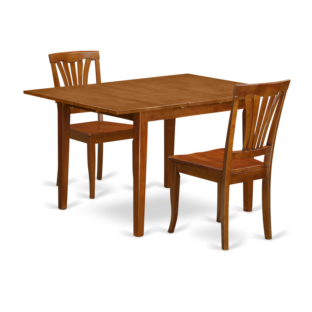 East West Furniture MLAV3-SBR-W 3 Piece Dining Room Furniture Set Contains a Rectangle Kitchen Table with Butterfly Leaf and 2 Dining Chairs, 36x54 Inch, Saddle Brown