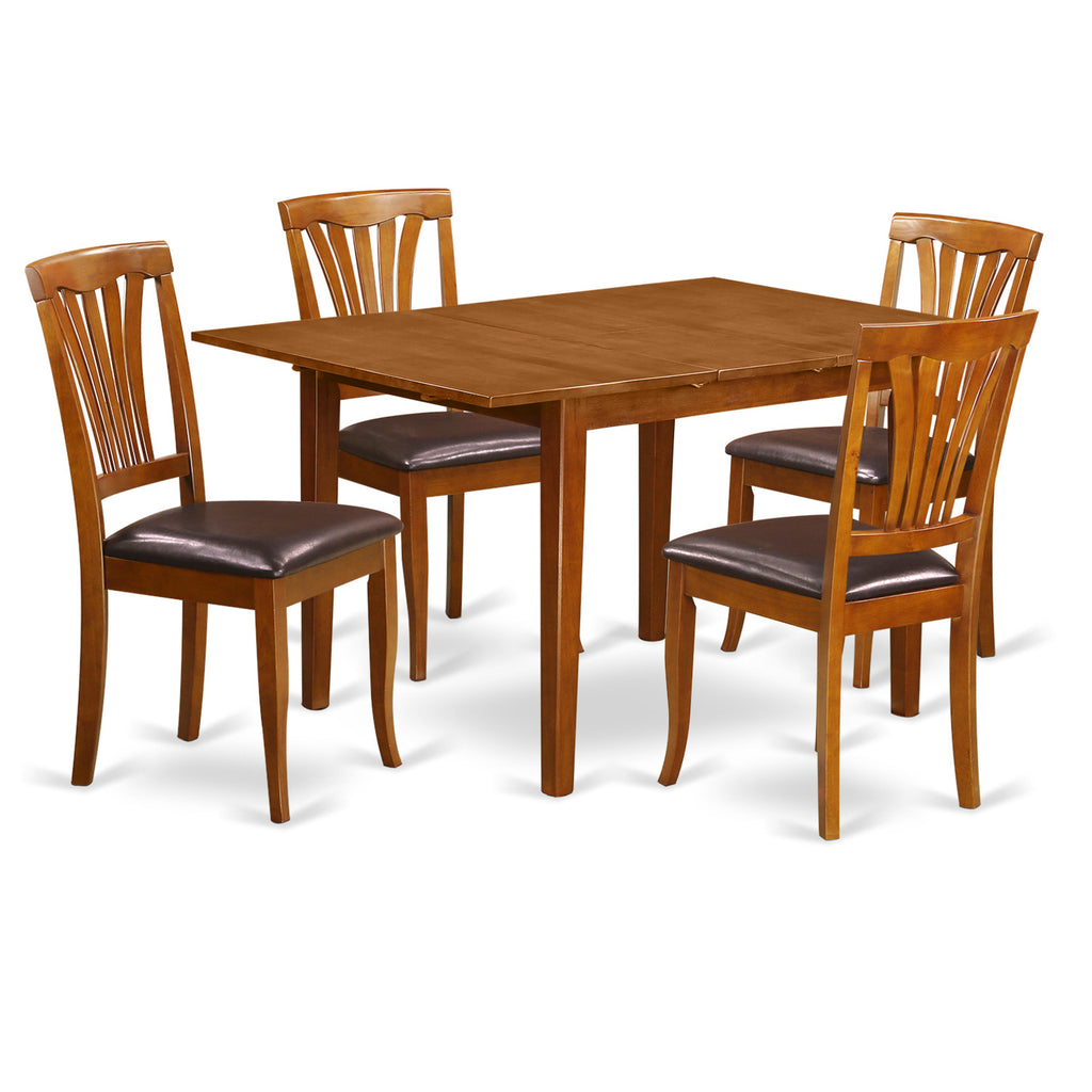 East West Furniture MLAV5-SBR-LC 5 Piece Kitchen Table & Chairs Set Includes a Rectangle Dining Room Table with Butterfly Leaf and 4 Faux Leather Upholstered Chairs, 36x54 Inch, Saddle Brown