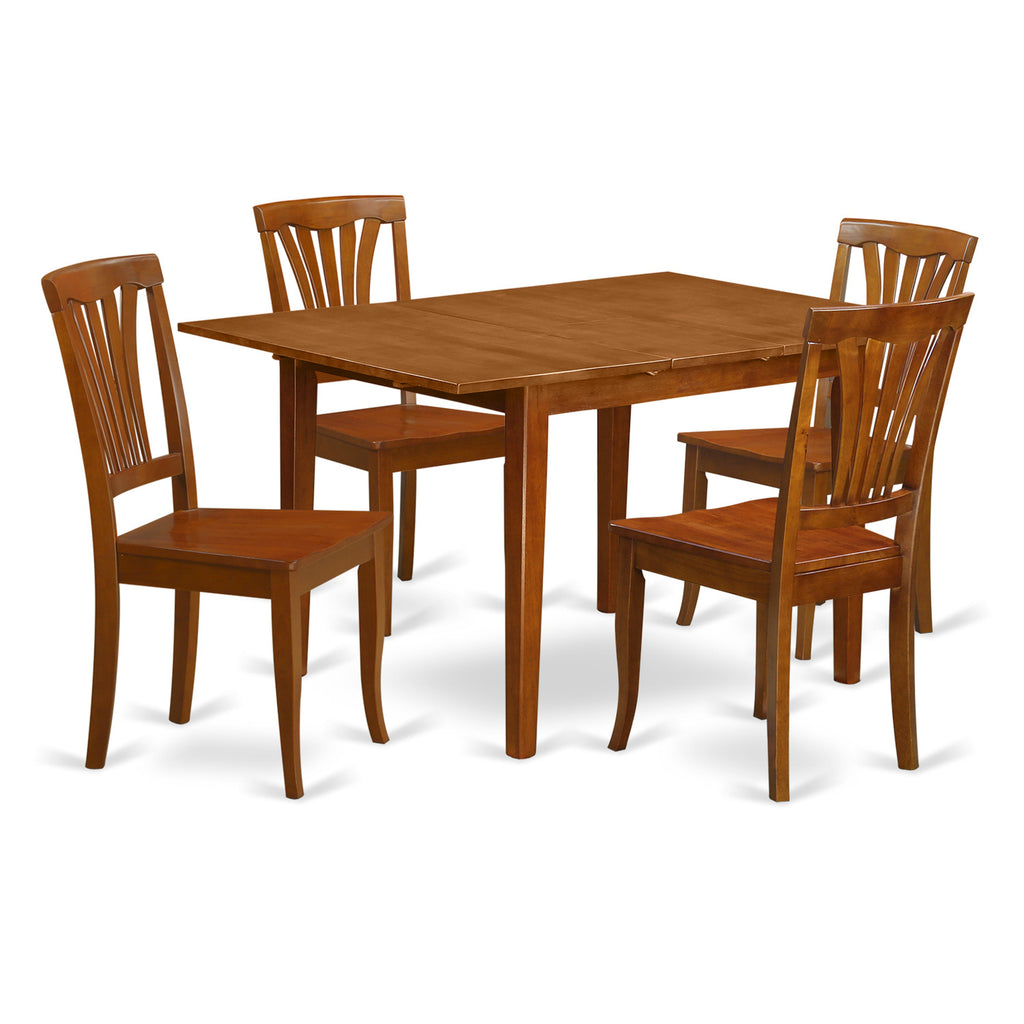 East West Furniture MLAV5-SBR-W 5 Piece Dinette Set for 4 Includes a Rectangle Dining Room Table with Butterfly Leaf and 4 Dining Chairs, 36x54 Inch, Saddle Brown