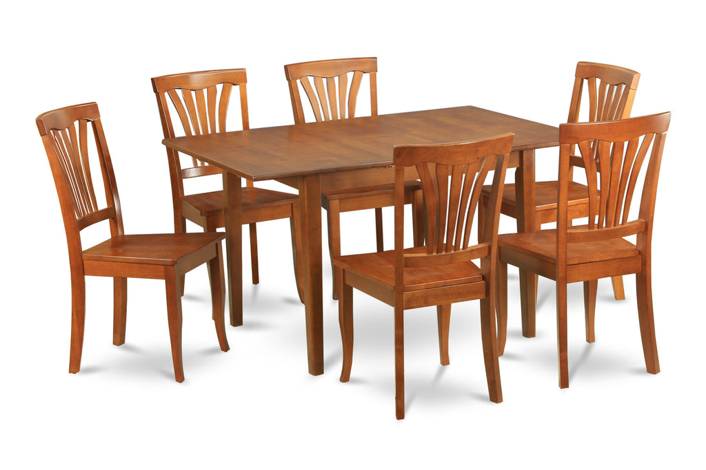East West Furniture MLAV7-SBR-W 7 Piece Dining Set Consist of a Rectangle Dining Room Table with Butterfly Leaf and 6 Wood Seat Chairs, 36x54 Inch, Saddle Brown