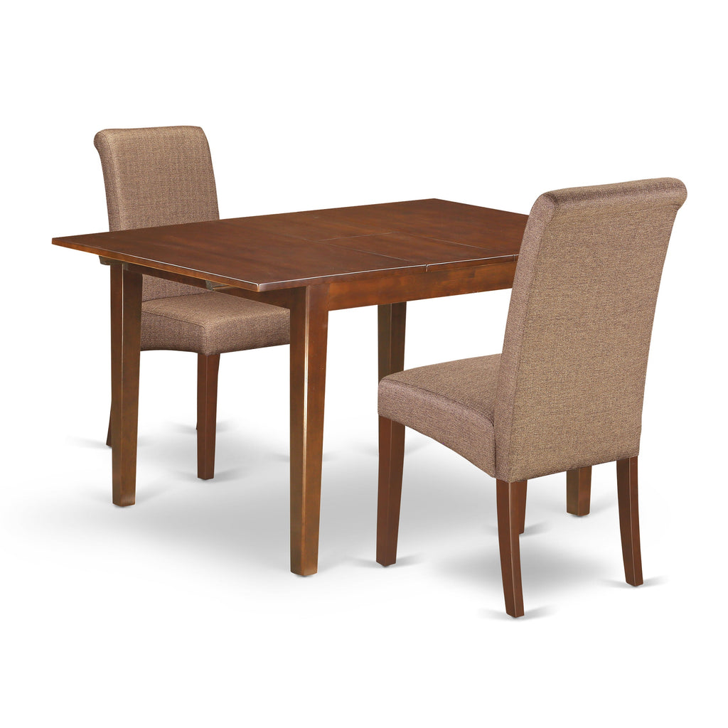 East West Furniture MLBA3-MAH-18 3 Piece Small Dinette Set Contains a Rectangle Butterfly Leaf Dining Table and 2 Brown Linen Linen Fabric Upholstered Chairs, 36x54 Inch, Mahogany