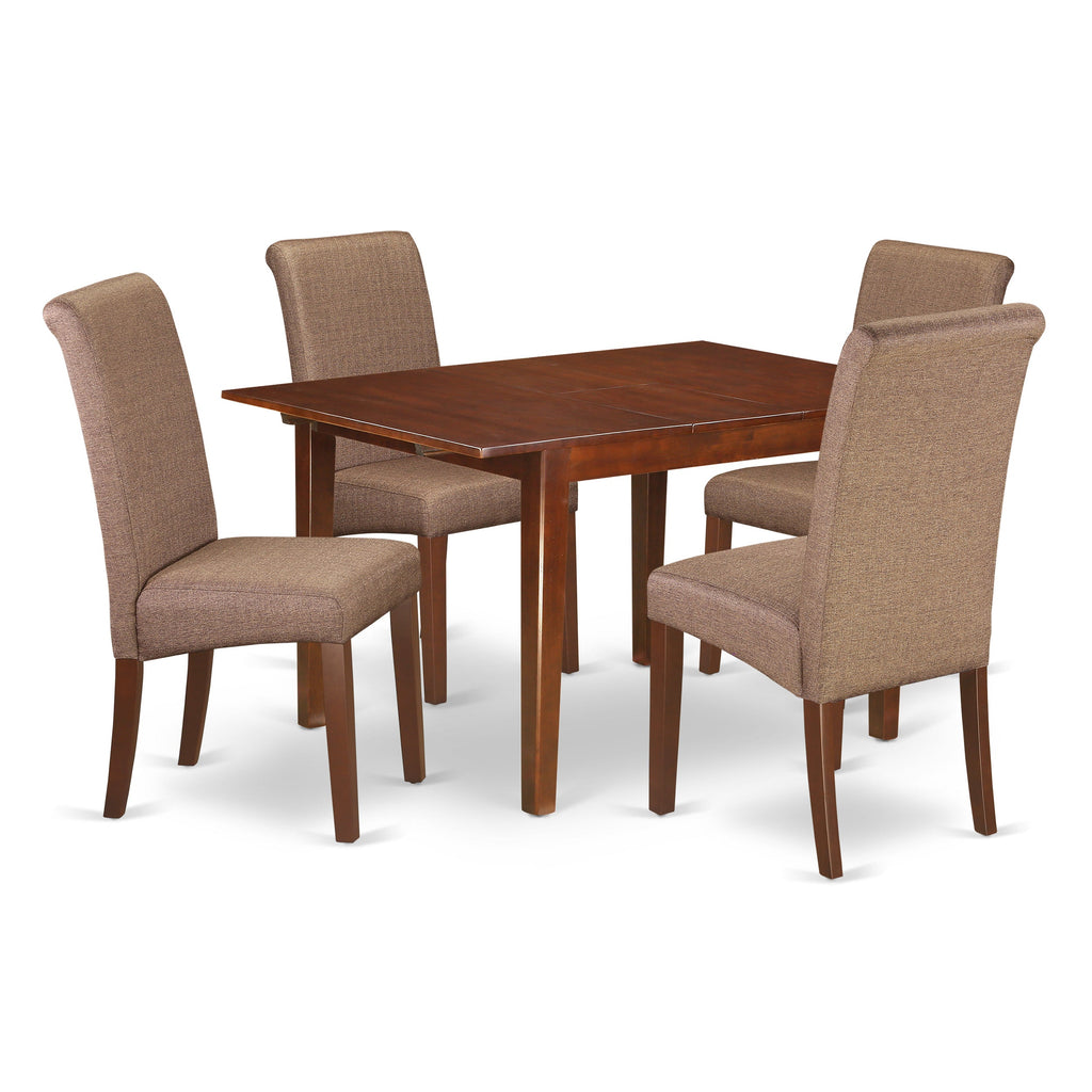 East West Furniture MLBA5-MAH-18 5 Piece Dining Set Includes a Rectangle Dining Room Table with Butterfly Leaf and 4 Brown Linen Linen Fabric Upholstered Chairs, 36x54 Inch, Mahogany
