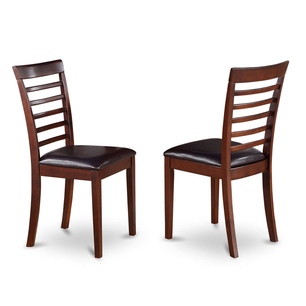 East West Furniture MLC-MAH-LC Milan Dining Chairs - Faux Leather Upholstered Wooden Chairs, Set of 2, Mahogany