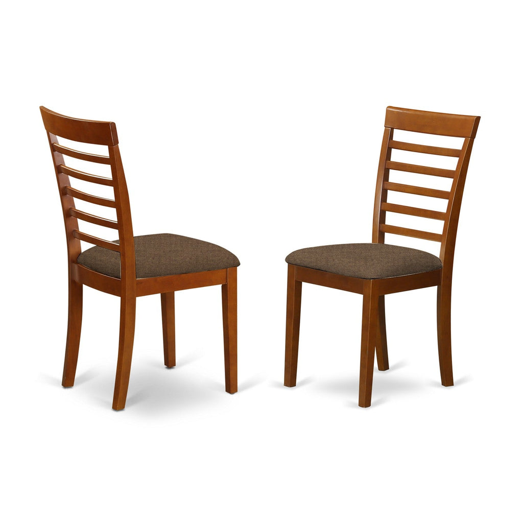East West Furniture MLC-SBR-C Milan Dining Chairs - Linen Fabric Upholstered Wood Chairs, Set of 2, Saddle Brown