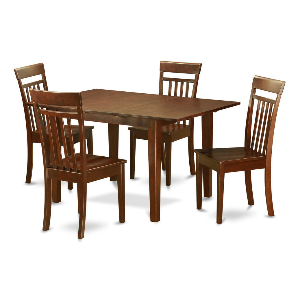 East West Furniture MLCA5-MAH-W 5 Piece Dining Room Furniture Set Includes a Rectangle Kitchen Table with Butterfly Leaf and 4 Dining Chairs, 36x54 Inch, Mahogany