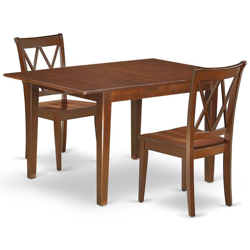 East West Furniture MLCL3-MAH-W 3 Piece Dining Table Set for Small Spaces Contains a Rectangle Dining Room Table with Butterfly Leaf and 2 Wooden Seat Chairs, 36x54 Inch, Mahogany