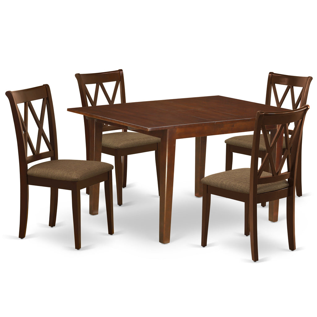 East West Furniture MLCL5-MAH-C 5 Piece Dining Set Includes a Rectangle Dining Room Table with Butterfly Leaf and 4 Linen Fabric Upholstered Kitchen Chairs, 36x54 Inch, Mahogany