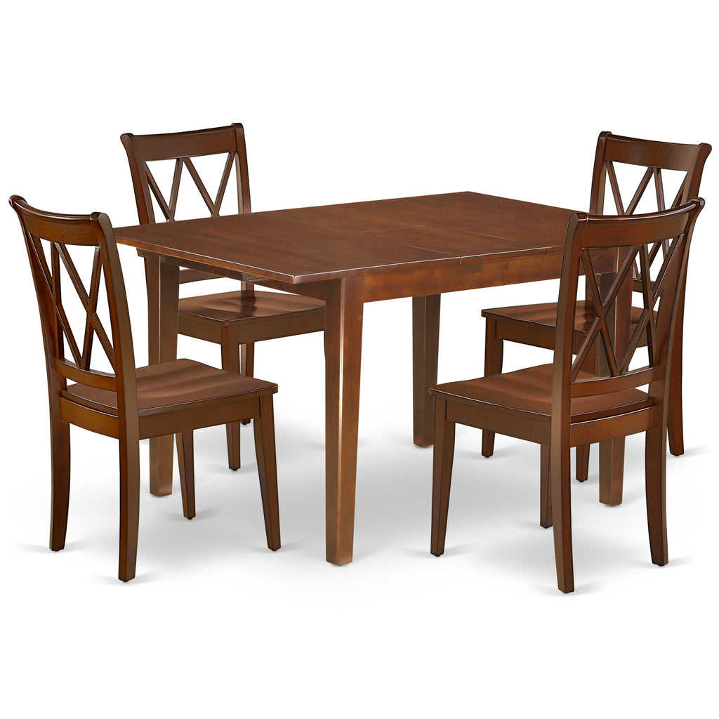 East West Furniture MLCL5-MAH-W 5 Piece Kitchen Table & Chairs Set Includes a Rectangle Dining Room Table with Butterfly Leaf and 4 Solid Wood Seat Chairs, 36x54 Inch, Mahogany
