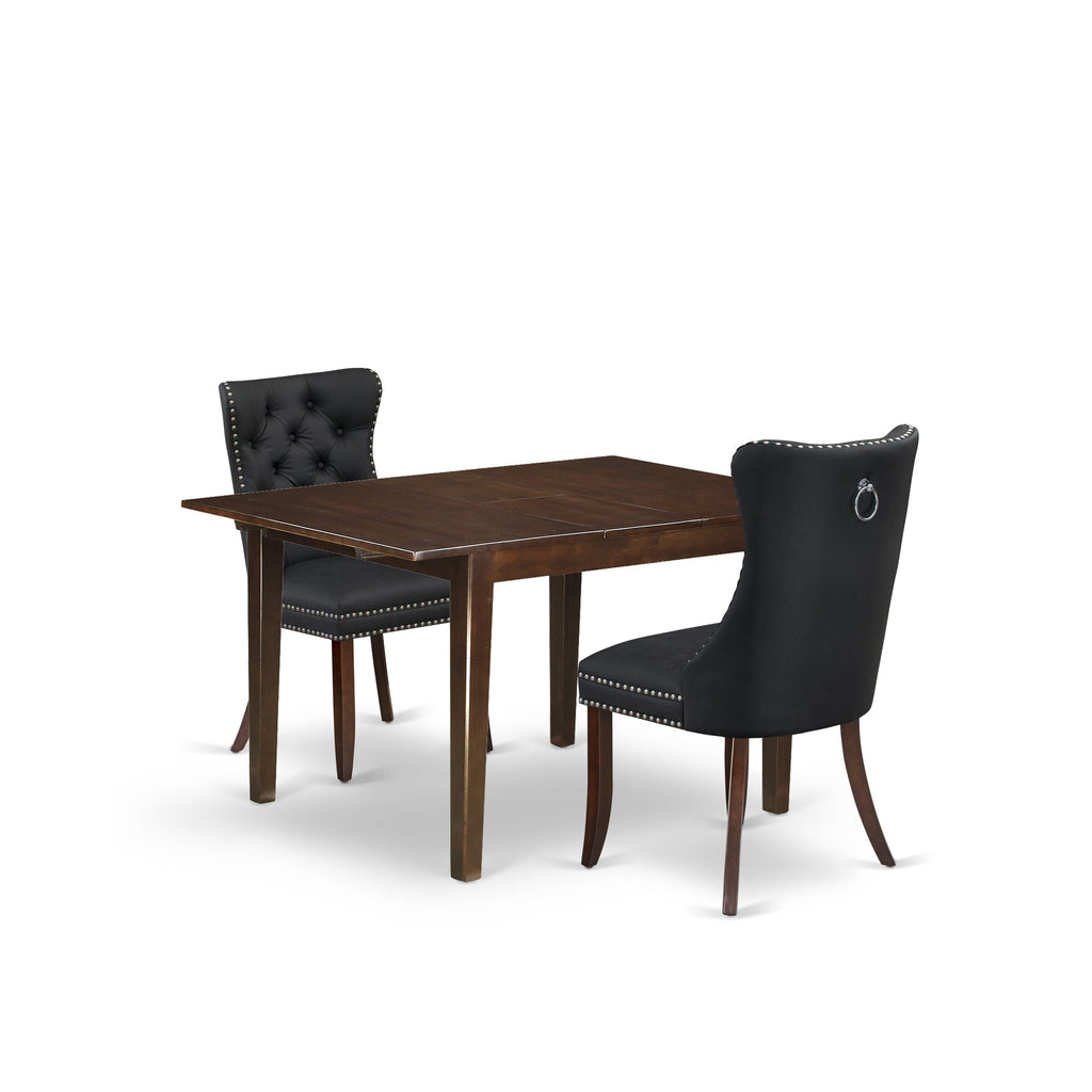 East West Furniture MLDA3-MAH-12 3 Piece Dining Set Consists of a Rectangle Kitchen Table with Butterfly Leaf and 2 Upholstered Chairs, 36x54 Inch, Mahogany