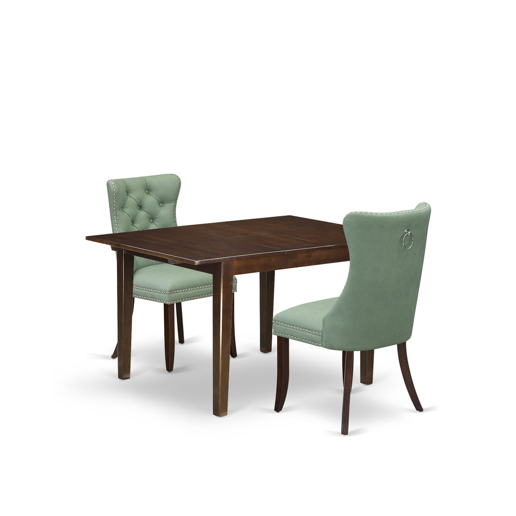 East West Furniture MLDA3-MAH-22 3 Piece Dining Set Includes a Rectangle Kitchen Table with Butterfly Leaf and 2 Upholstered Chairs, 36x54 Inch, Mahogany