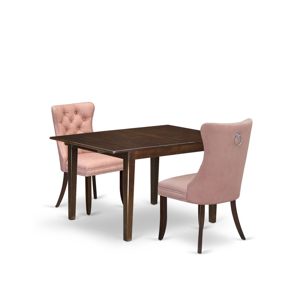 East West Furniture MLDA3-MAH-23 3 Piece Dining Set Consists of a Rectangle Kitchen Table with Butterfly Leaf and 2 Upholstered Chairs, 36x54 Inch, Mahogany