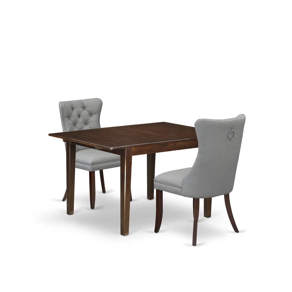 East West Furniture MLDA3-MAH-27 3 Piece Kitchen Table Set Includes a Rectangle Dining Table with Butterfly Leaf and 2 Upholstered Chairs, 36x54 Inch, Mahogany