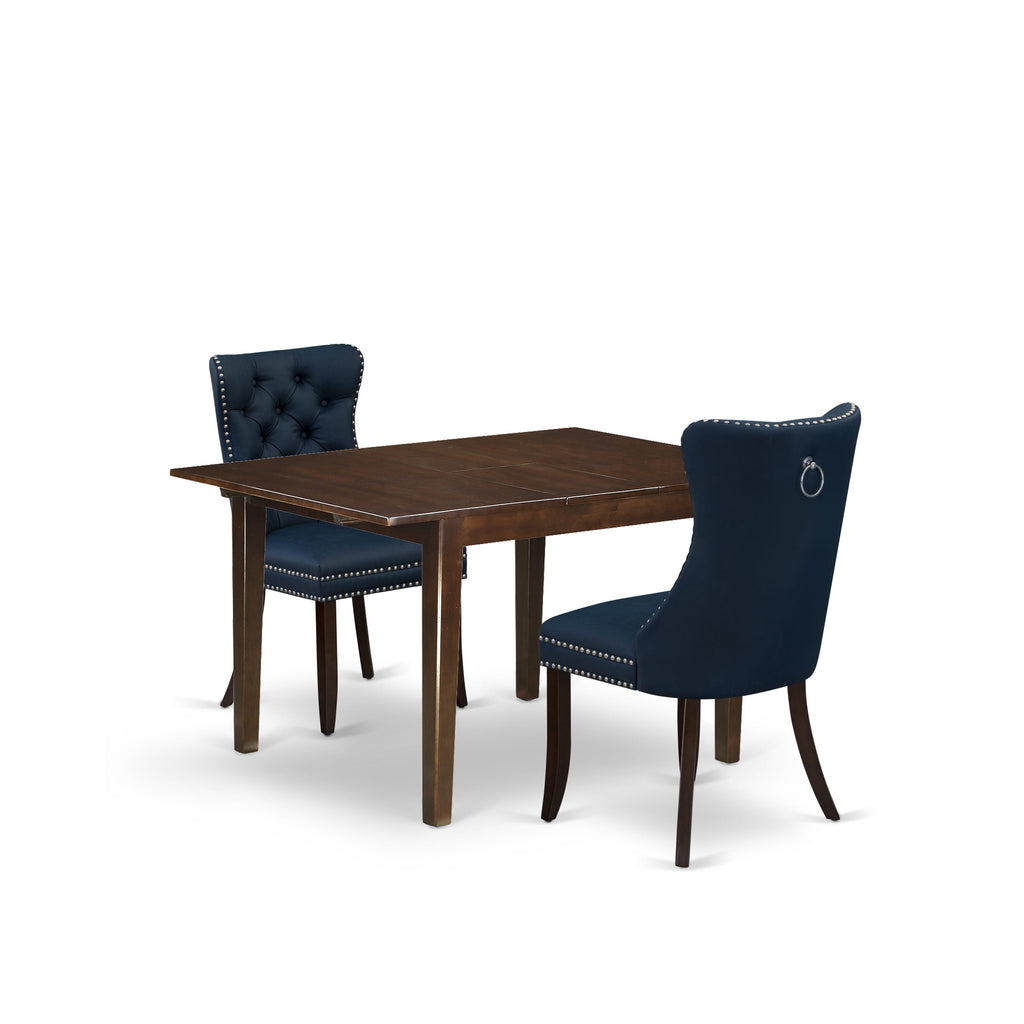 East West Furniture MLDA3-MAH-29 3 Piece Dining Room Table Set Includes a Rectangle Wooden Table with Butterfly Leaf and 2 Padded Chairs, 36x54 Inch, Mahogany