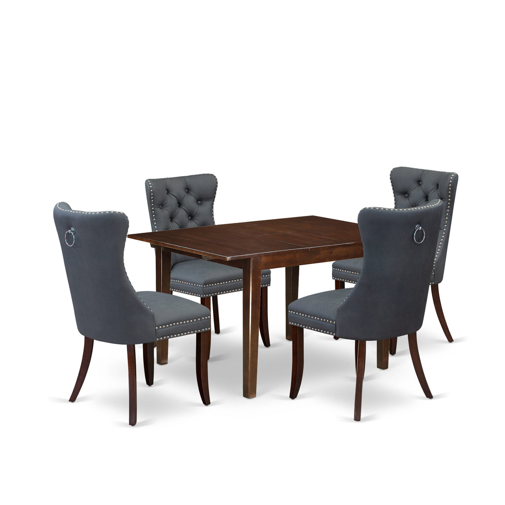 East West Furniture MLDA5-MAH-13 5 Piece Kitchen Set Consists of a Rectangle Dining Table with Butterfly Leaf and 4 Upholstered Chairs, 36x54 Inch, Mahogany