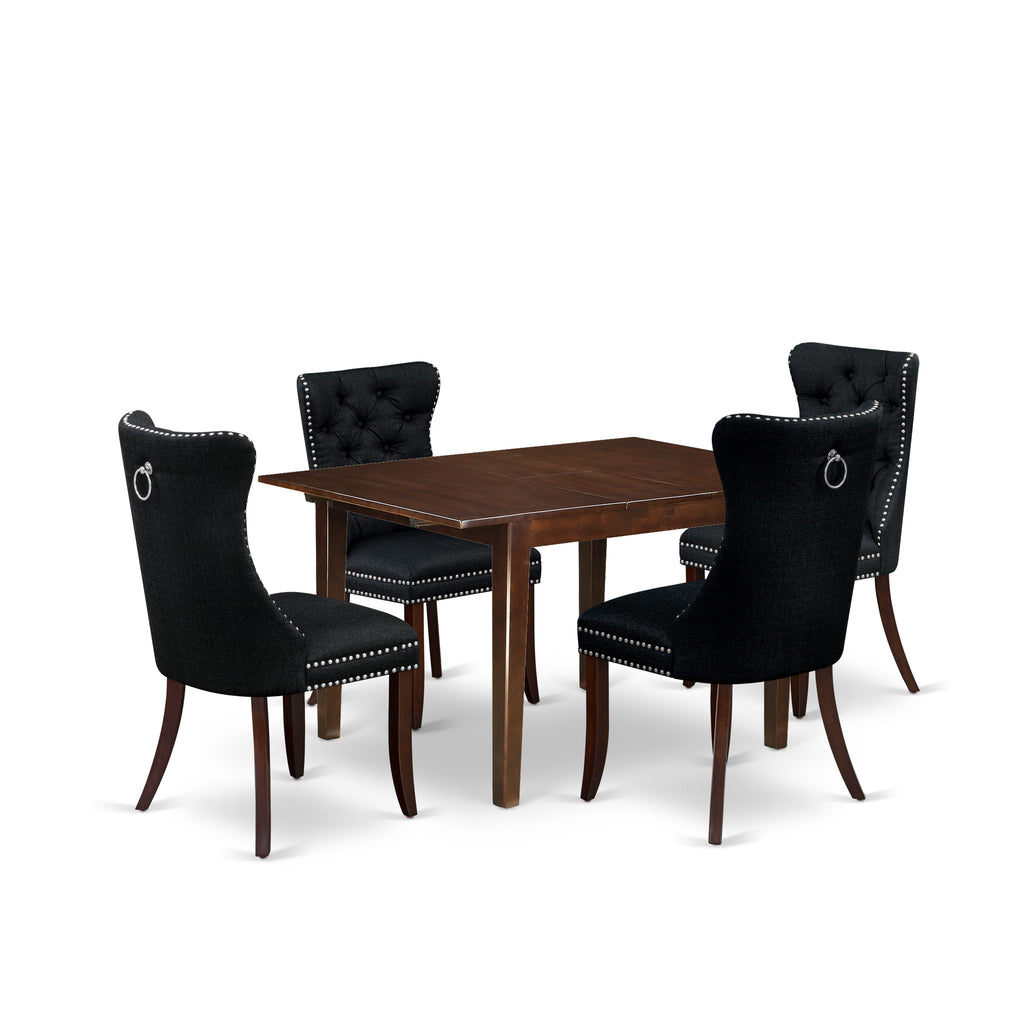 East West Furniture MLDA5-MAH-24 5 Piece Dinette Set Consists of a Rectangle Dining Table with Butterfly Leaf and 4 Padded Chairs, 36x54 Inch, Mahogany