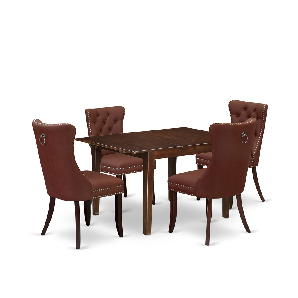 East West Furniture MLDA5-MAH-26 5 Piece Kitchen Table Set Includes a Rectangle Dining Table with Butterfly Leaf and 4 Upholstered Chairs, 36x54 Inch, Mahogany