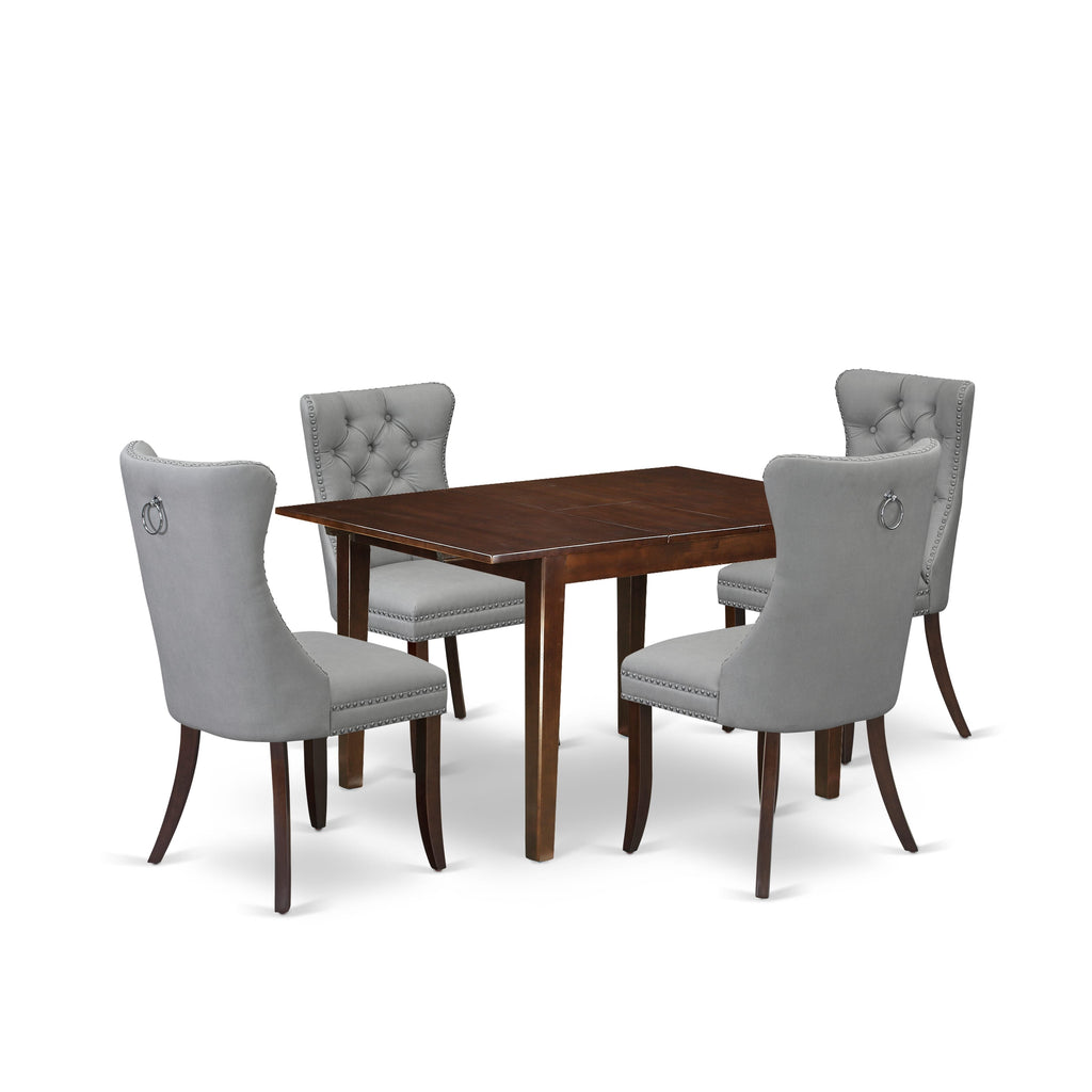 East West Furniture MLDA5-MAH-27 5 Piece Dining Table Set Includes a Rectangle Wooden Table with Butterfly Leaf and 4 Upholstered Chairs, 36x54 Inch, Mahogany