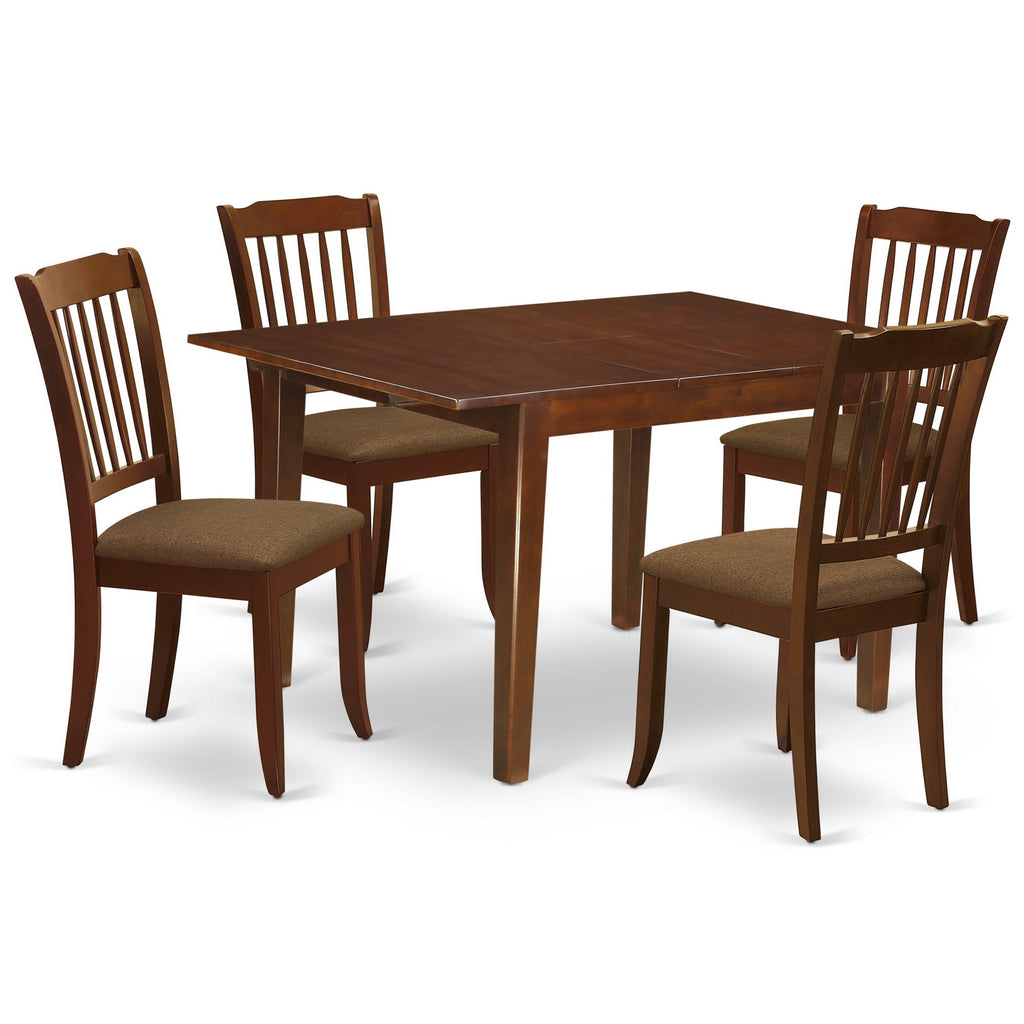 East West Furniture MLDA5-MAH-C 5 Piece Modern Dining Table Set Includes a Rectangle Wooden Table with Butterfly Leaf and 4 Linen Fabric Upholstered Chairs, 36x54 Inch, Mahogany