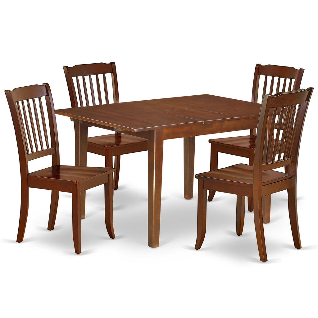 East West Furniture MLDA5-MAH-W 5 Piece Dining Table Set for 4 Includes a Rectangle Kitchen Table with Butterfly Leaf and 4 Dinette Chairs, 36x54 Inch, Mahogany